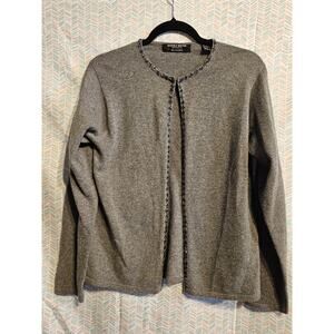 Mariele Waithe by Forte 100% Cashmere Gray Cardigan Beaded Long Sleeves Sz MED